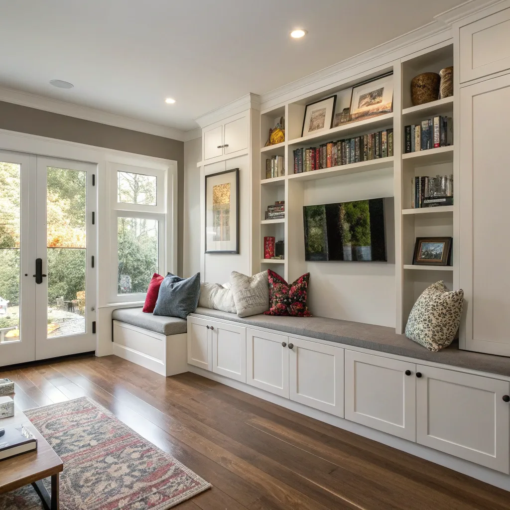 Customized built-in furniture design showcasing a modern living room